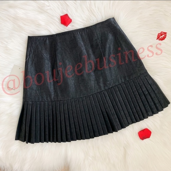 ZARA black Double breasted pleated Leather skirt - Picture 6 of 8